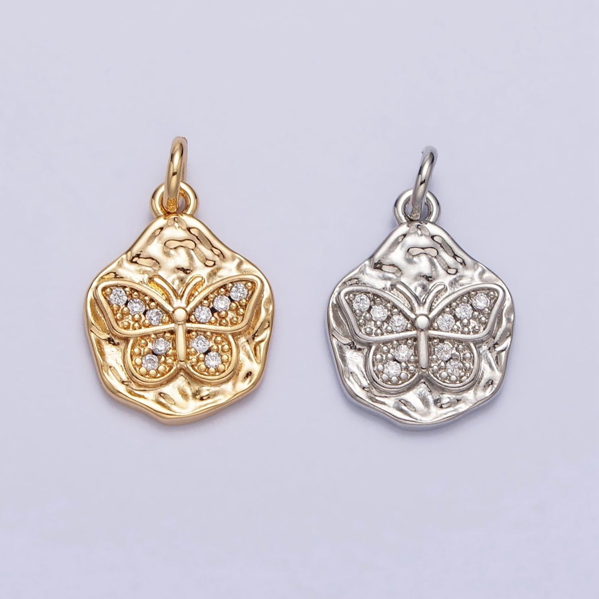 Clear Micro Paved CZ Butterfly Mariposa Hammered Chain in Gold & Silver | AC307 AC308