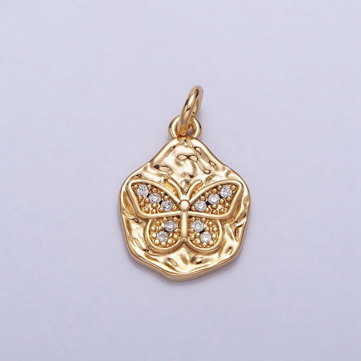 Clear Micro Paved CZ Butterfly Mariposa Hammered Chain in Gold & Silver | AC307 AC308