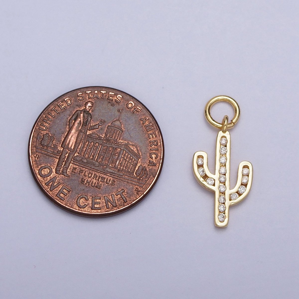 Clear Micro Paved CZ Cactus Desert Plant Charm in Gold & Silver | AC014