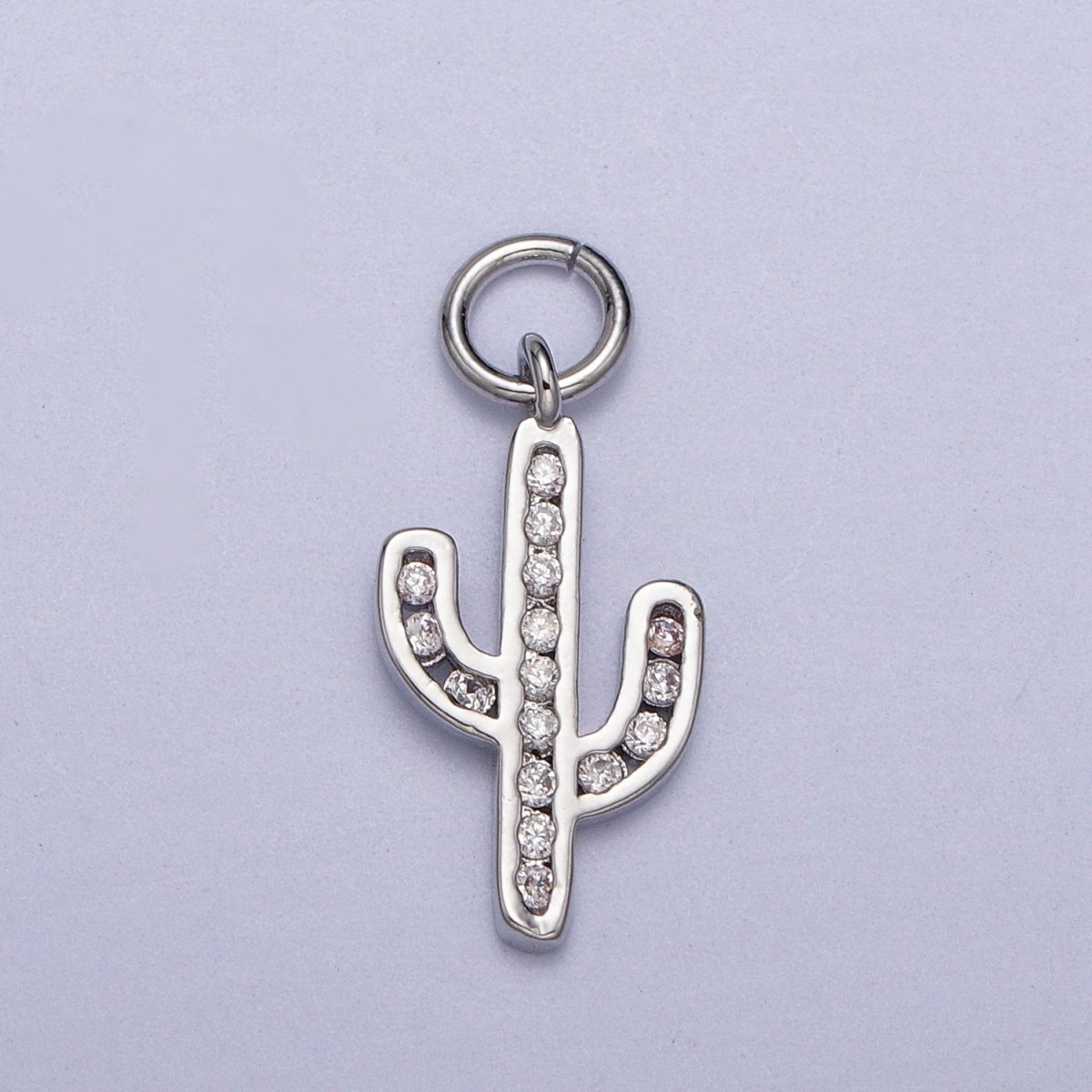 Clear Micro Paved CZ Cactus Desert Plant Charm in Gold & Silver | AC014