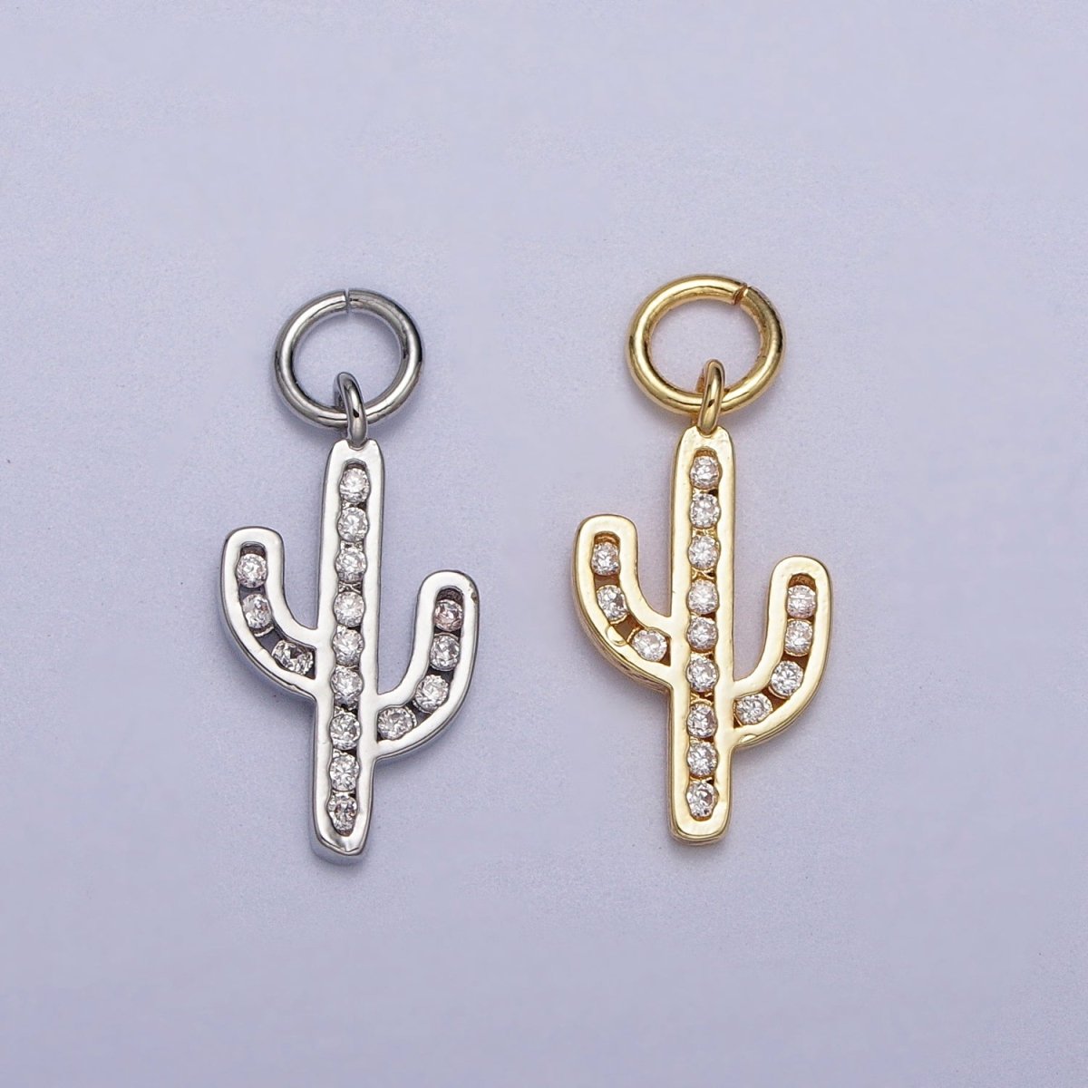 Clear Micro Paved CZ Cactus Desert Plant Charm in Gold & Silver | AC014