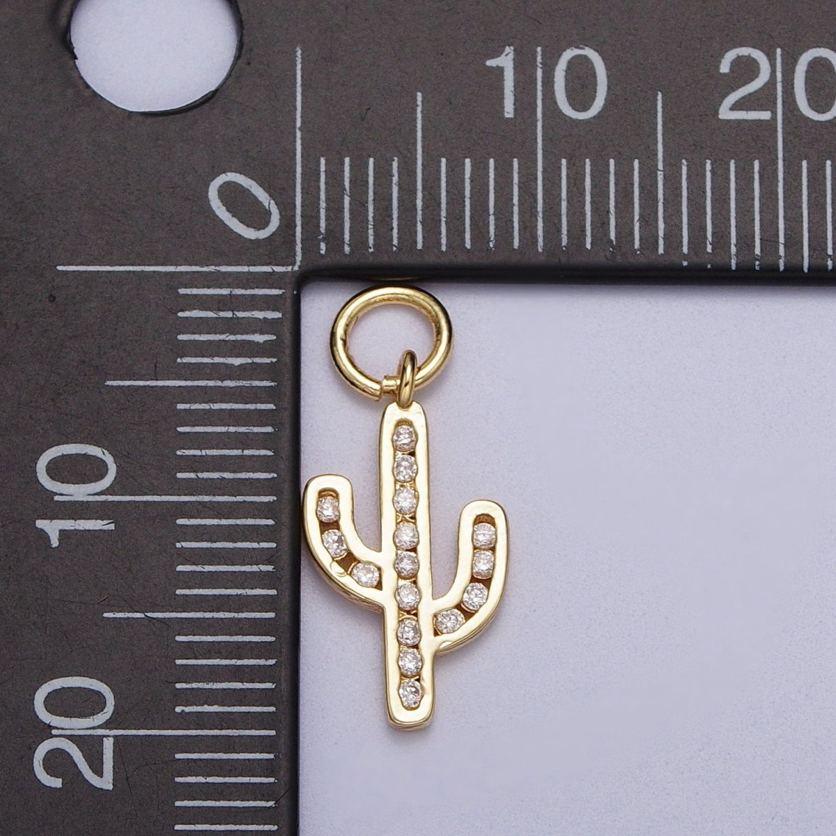 Clear Micro Paved CZ Cactus Desert Plant Charm in Gold & Silver | AC014