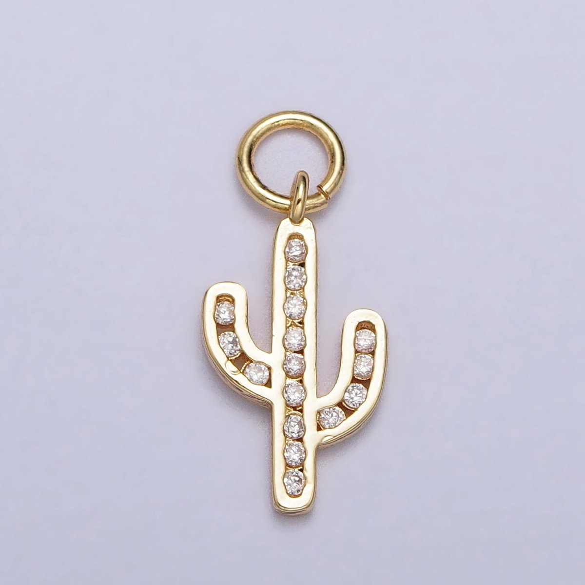 Clear Micro Paved CZ Cactus Desert Plant Charm in Gold & Silver | AC014
