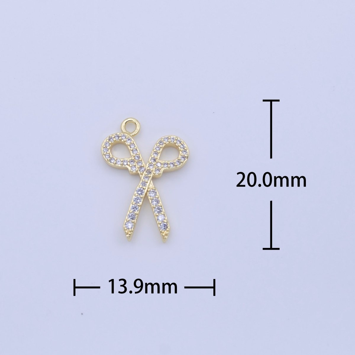 Clear Micro Paved CZ Cutting Scissors Gold Charm | C-780 - DLUXCA