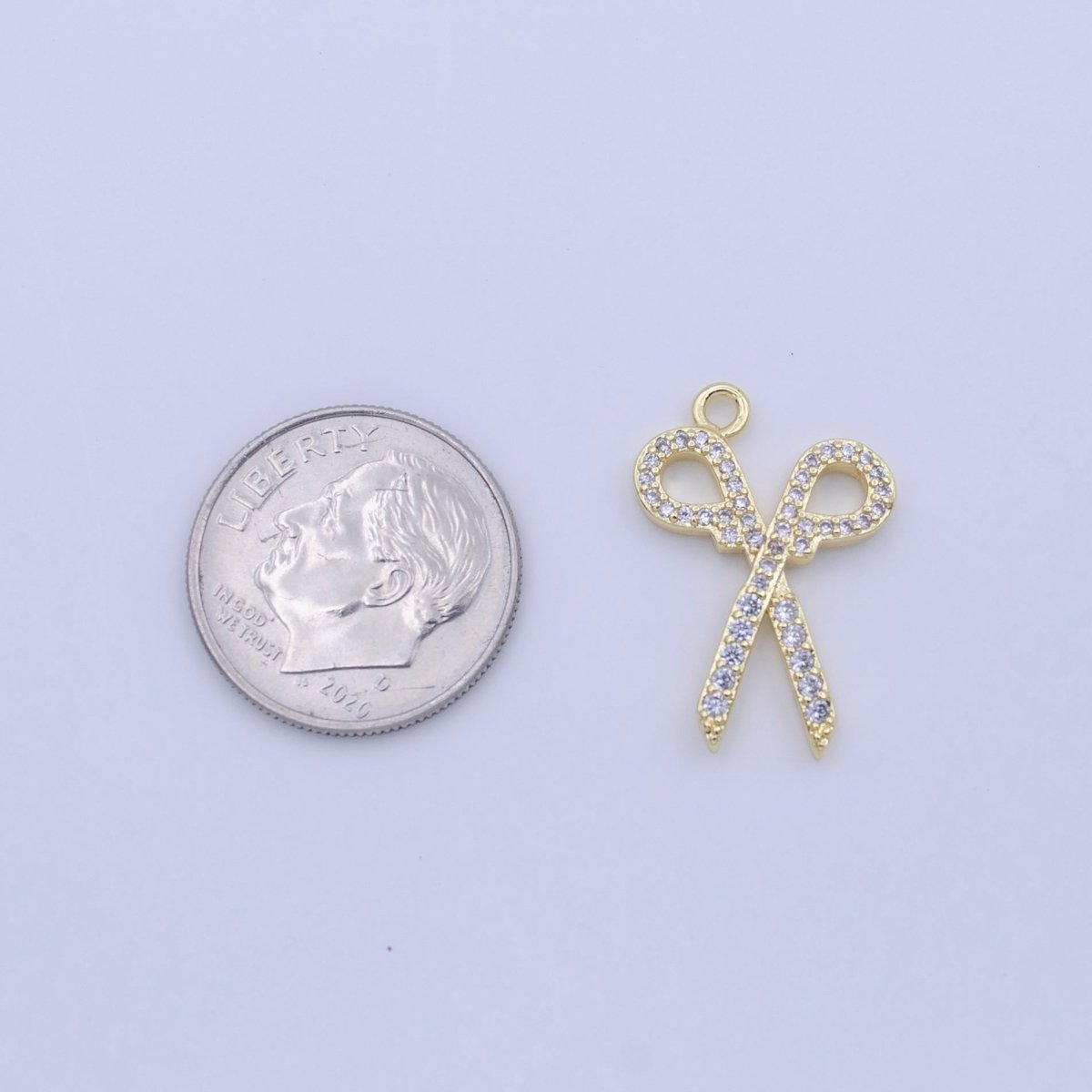 Clear Micro Paved CZ Cutting Scissors Gold Charm | C-780 - DLUXCA