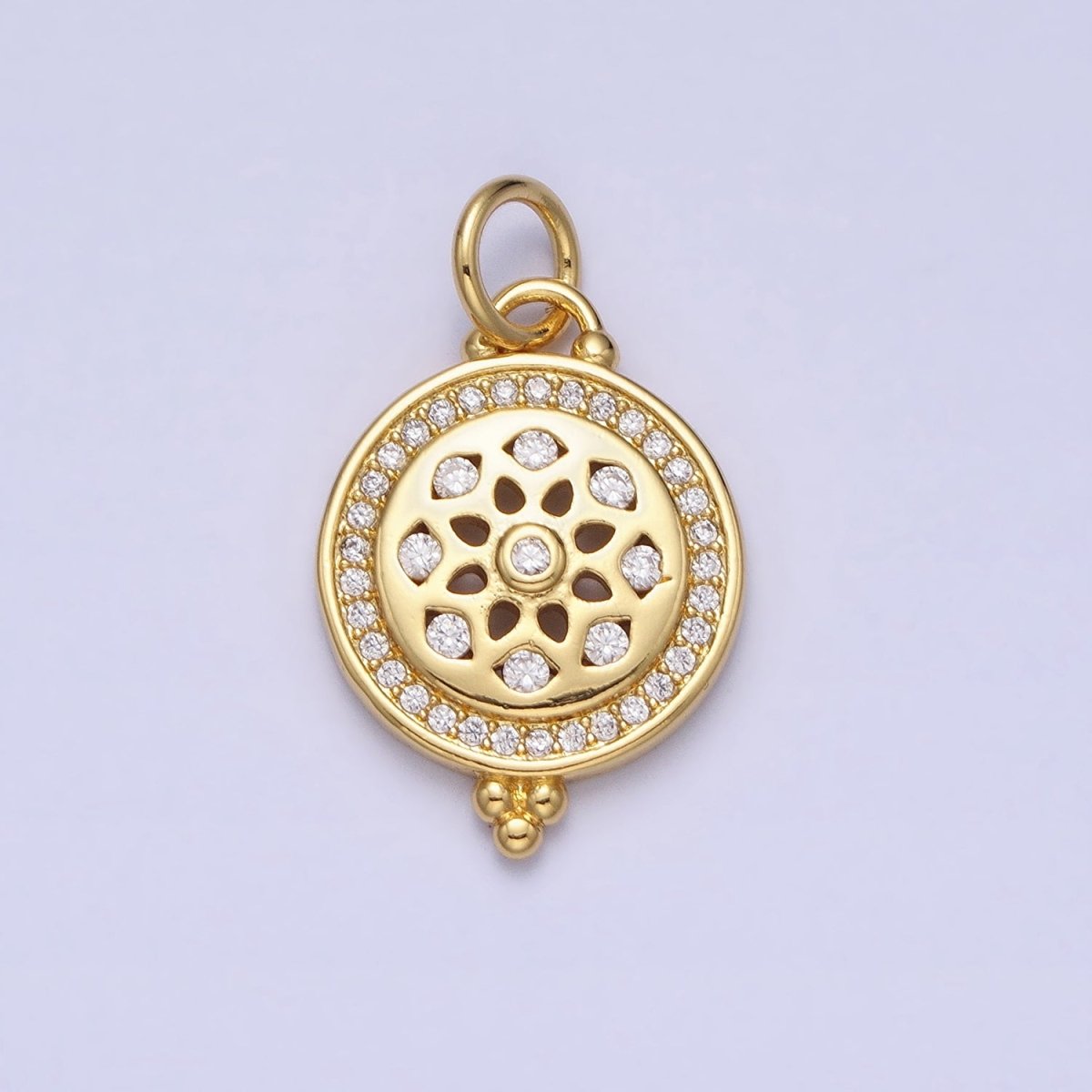 Clear Micro Paved CZ Filigree Nature Flower Round Gold Add-On Charm | AC371 - DLUXCA