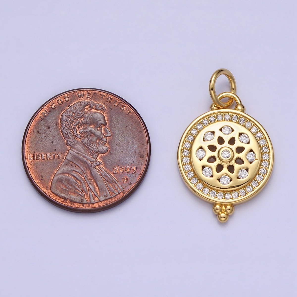 Clear Micro Paved CZ Filigree Nature Flower Round Gold Add-On Charm | AC371 - DLUXCA