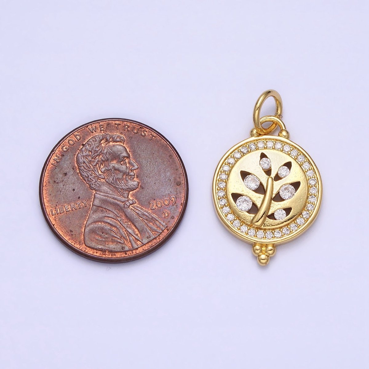 Clear Micro Paved CZ Filigree Nature Plant leaf Round Gold Add-On Charm | AC377 - DLUXCA