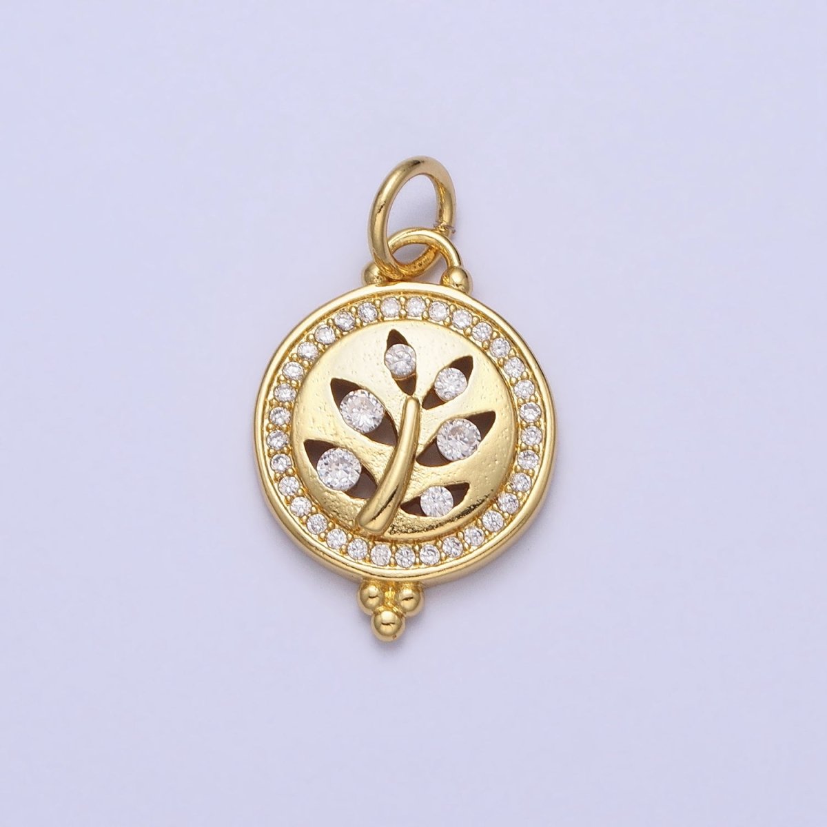 Clear Micro Paved CZ Filigree Nature Plant leaf Round Gold Add-On Charm | AC377 - DLUXCA