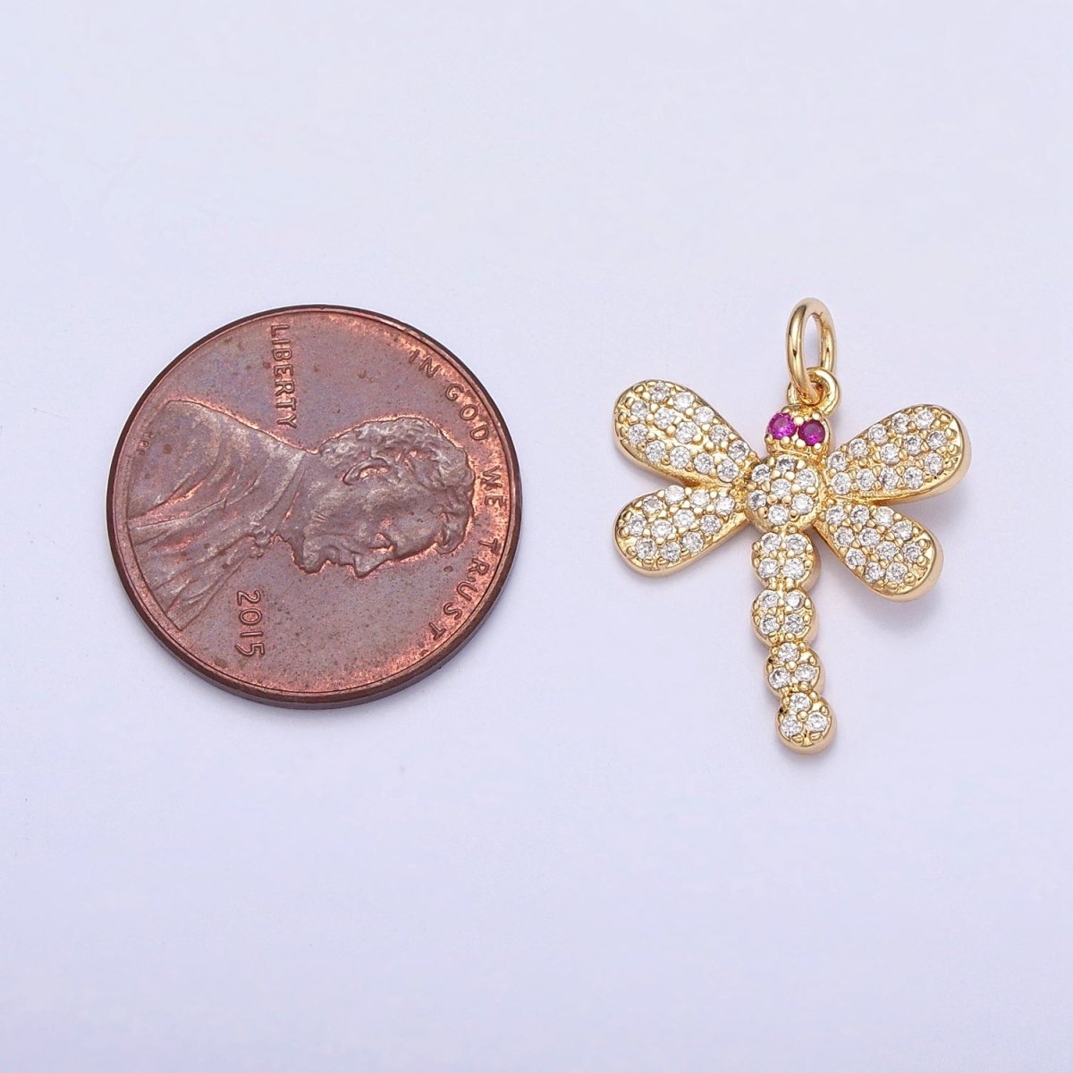 Clear Micro Paved CZ Fuchsia-Eyed Dragonfly Insect Charm | X-111 - DLUXCA