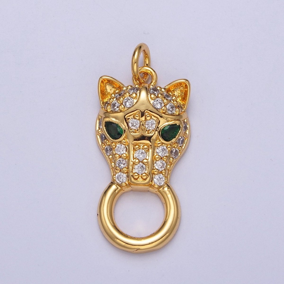 Clear Micro Paved CZ Green-Eyed Panther Jungle Wild Cat Animal Charm E-771 - DLUXCA