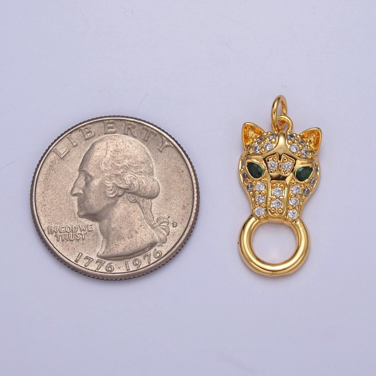 Clear Micro Paved CZ Green-Eyed Panther Jungle Wild Cat Animal Charm E-771 - DLUXCA