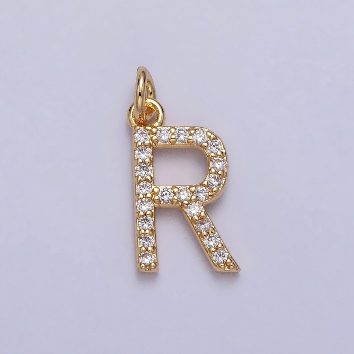 Clear Micro Paved CZ Initial Alphabet Letter Gold Personalized Charm | AC129 - AC154 - DLUXCA