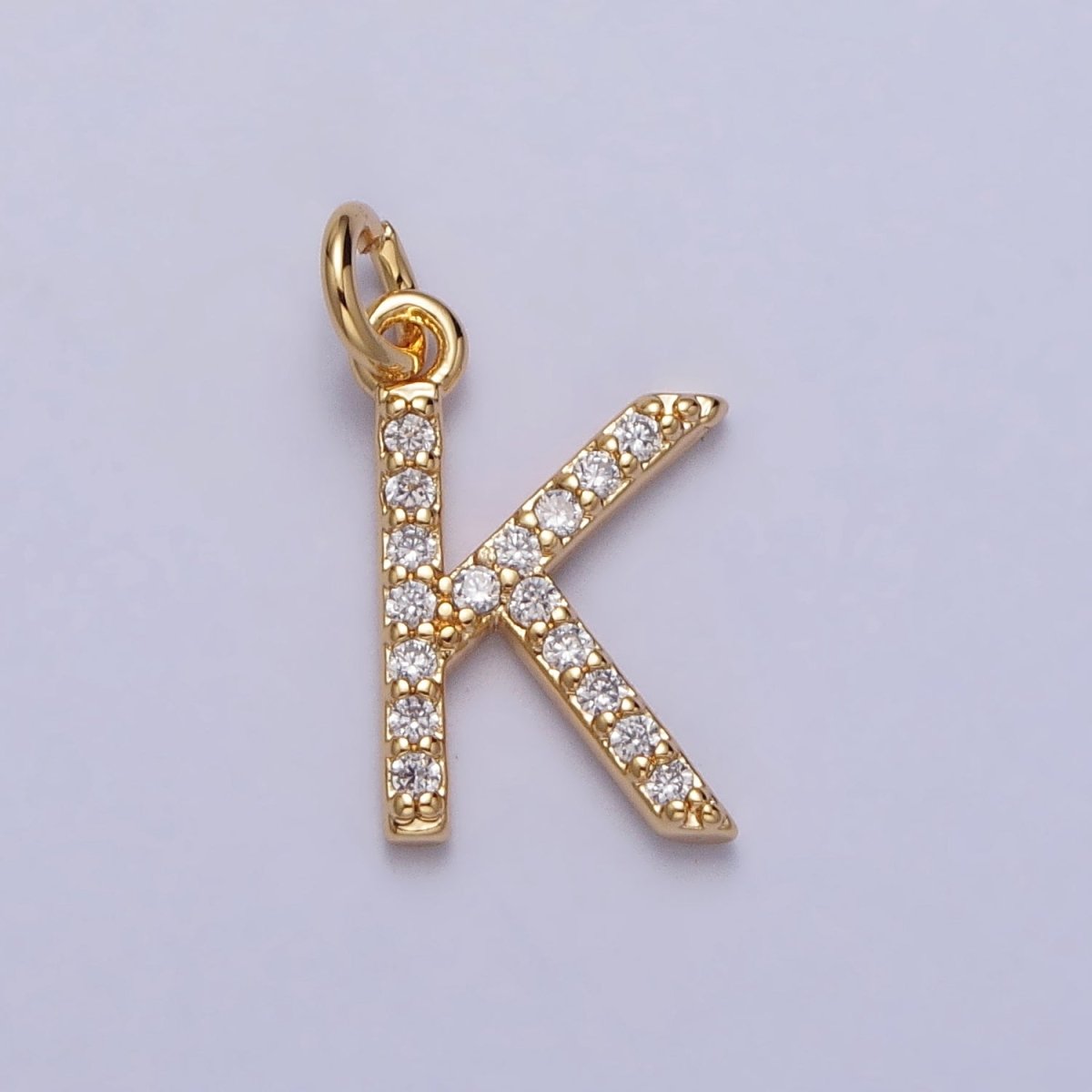 Clear Micro Paved CZ Initial Alphabet Letter Gold Personalized Charm | AC129 - AC154 - DLUXCA