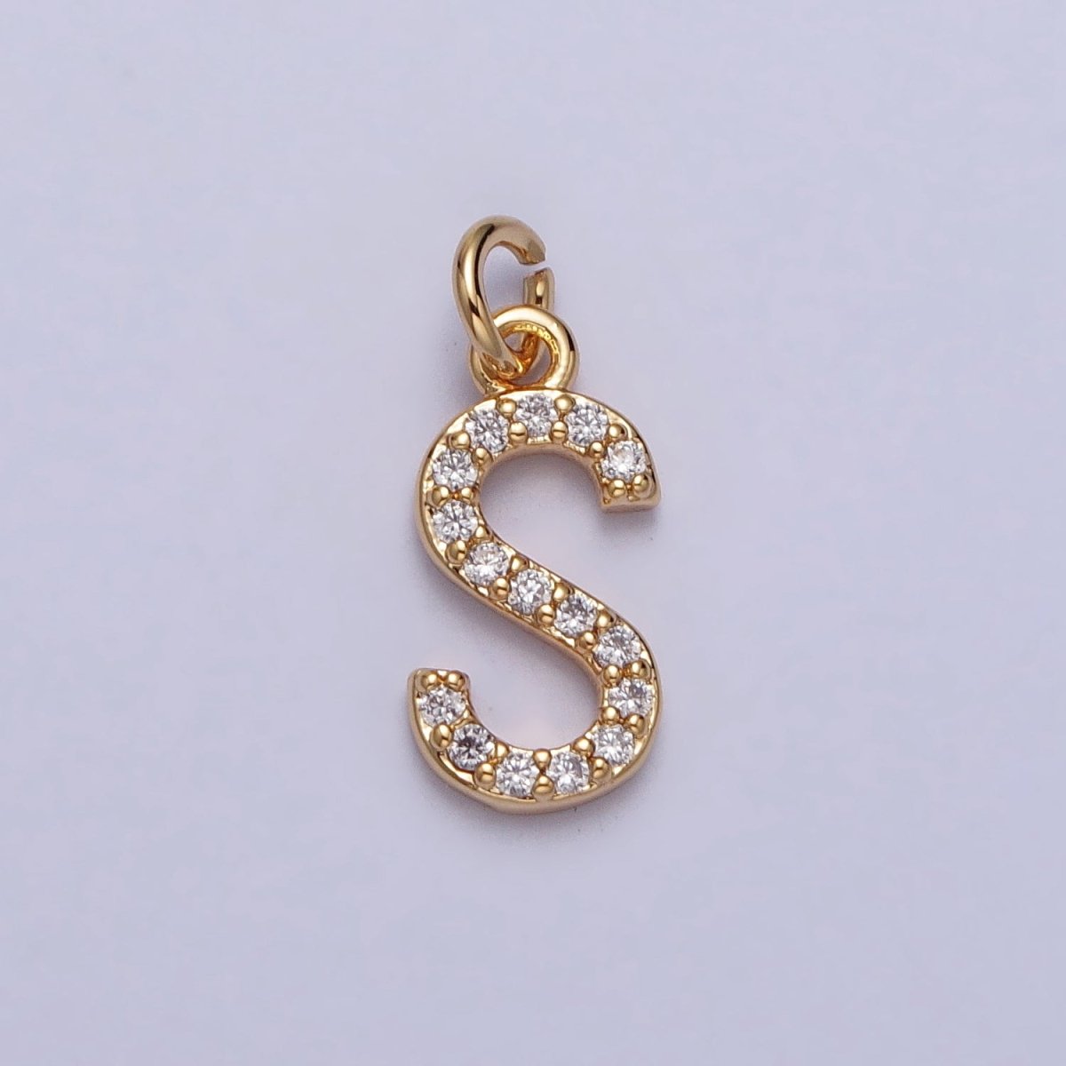 Clear Micro Paved CZ Initial Alphabet Letter Gold Personalized Charm | AC129 - AC154 - DLUXCA