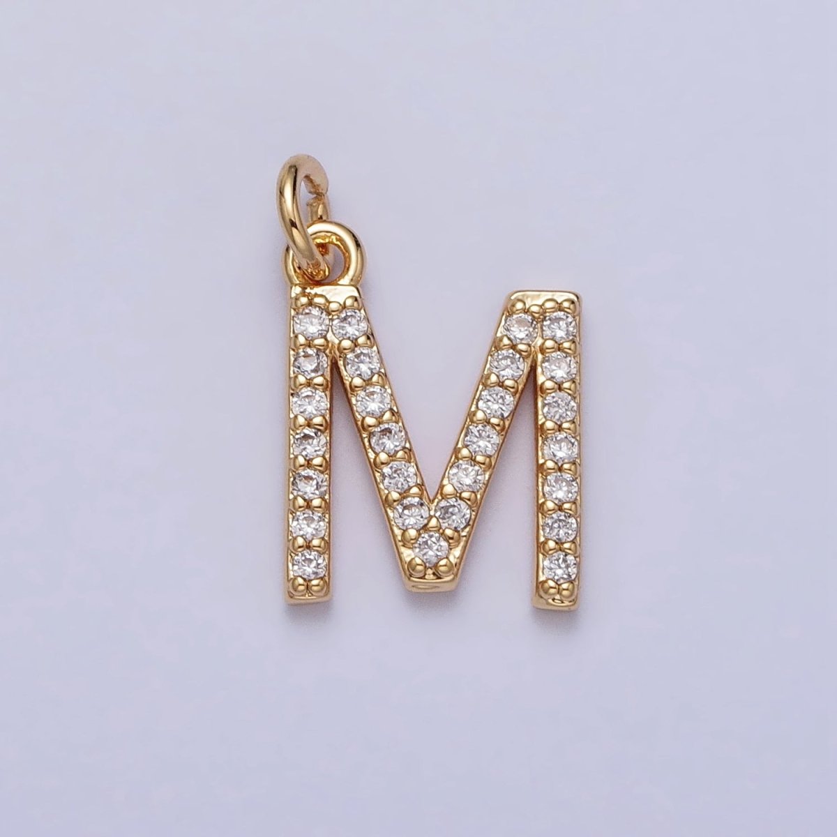 Clear Micro Paved CZ Initial Alphabet Letter Gold Personalized Charm | AC129 - AC154 - DLUXCA