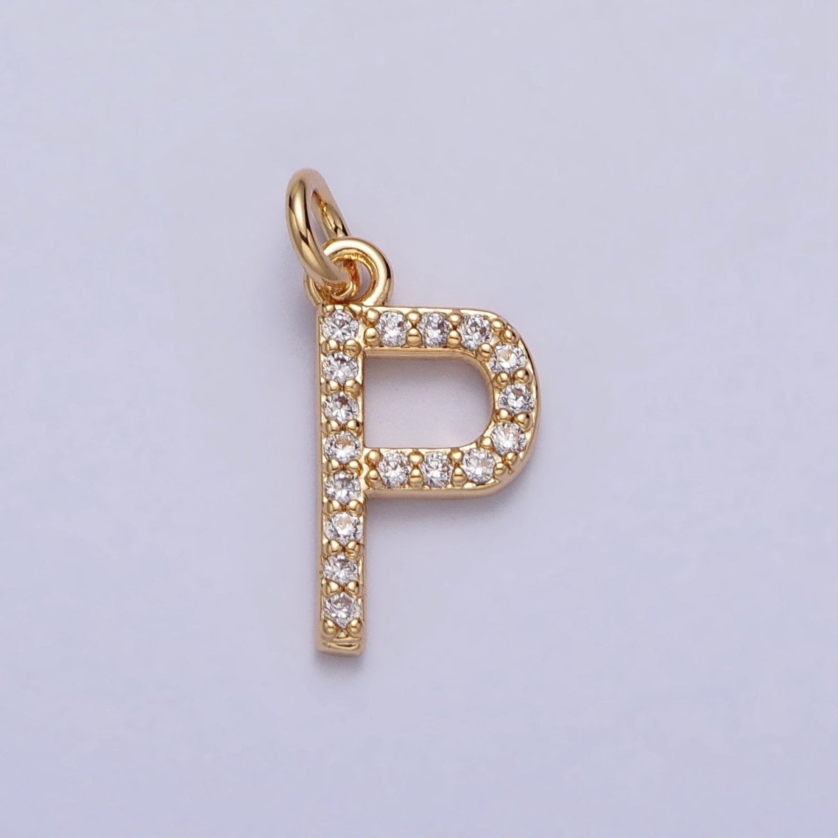 Clear Micro Paved CZ Initial Alphabet Letter Gold Personalized Charm | AC129 - AC154 - DLUXCA