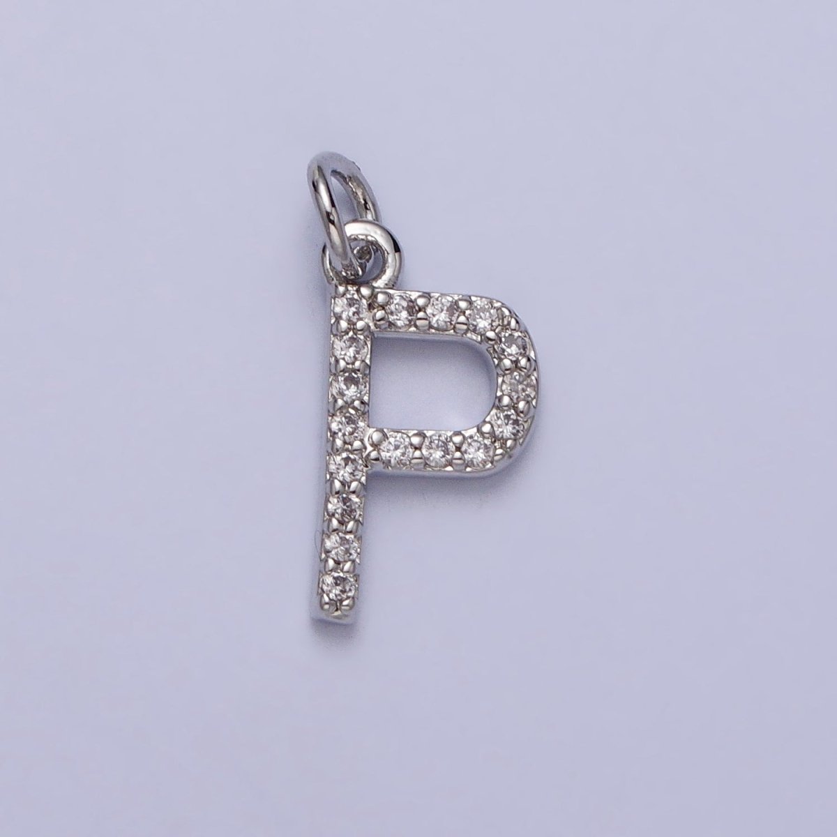 Clear Micro Paved CZ Initial Alphabet Letter Silver Personalized Charm  | A-546-A-558