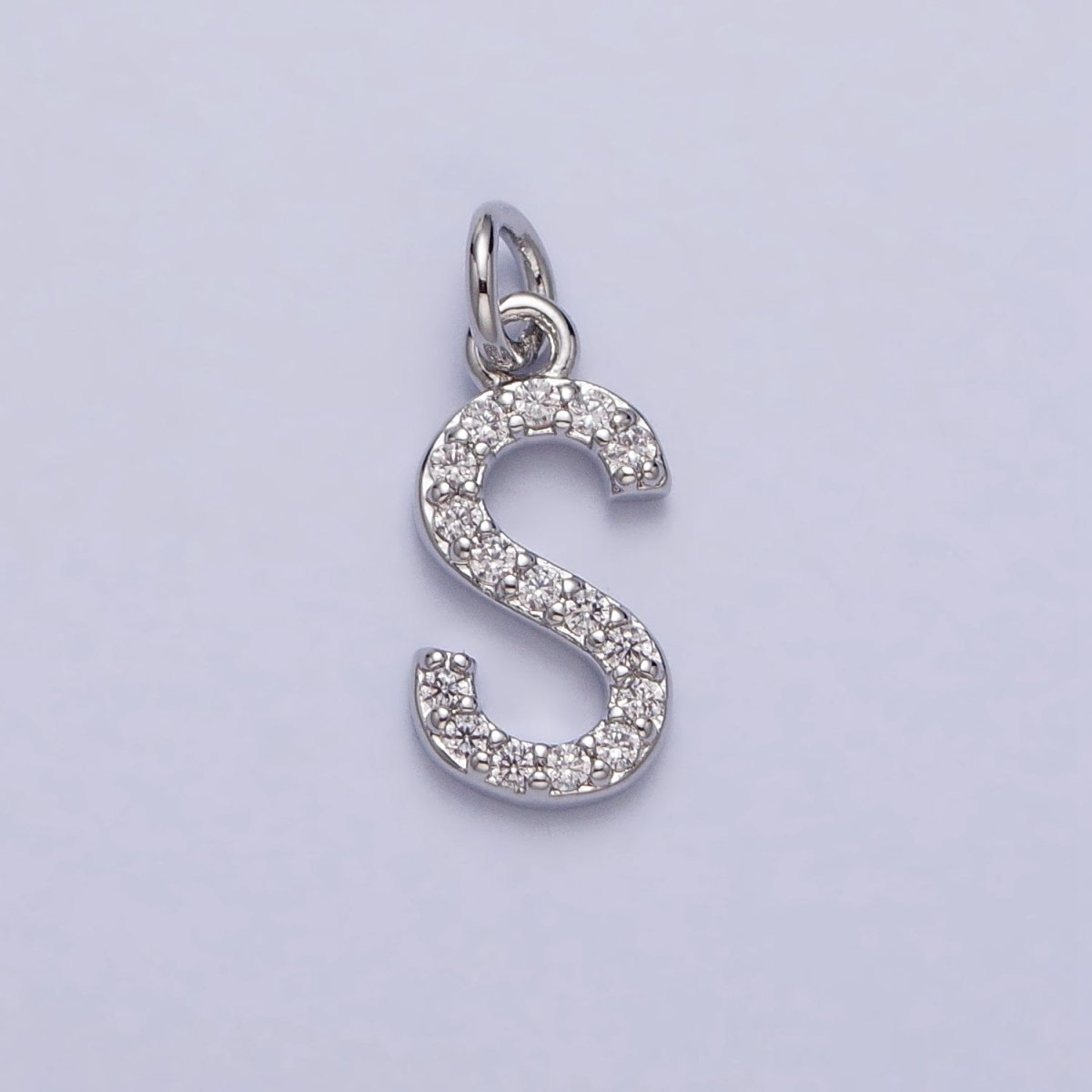Clear Micro Paved CZ Initial Alphabet Letter Silver Personalized Charm  | A-546-A-558