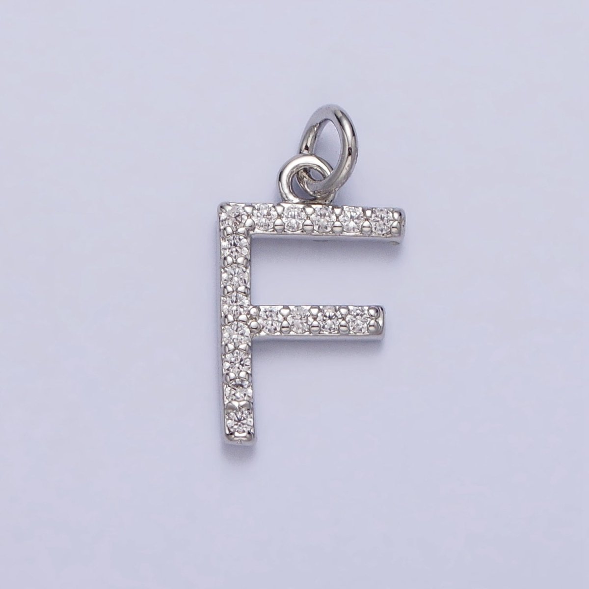Clear Micro Paved CZ Initial Alphabet Letter Silver Personalized Charm  | A-546-A-558
