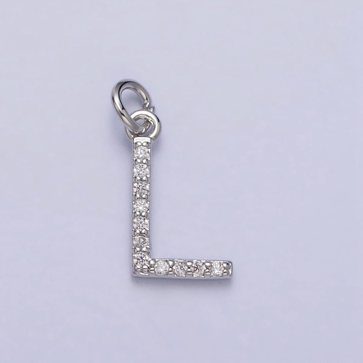 Clear Micro Paved CZ Initial Alphabet Letter Silver Personalized Charm  | A-546-A-558
