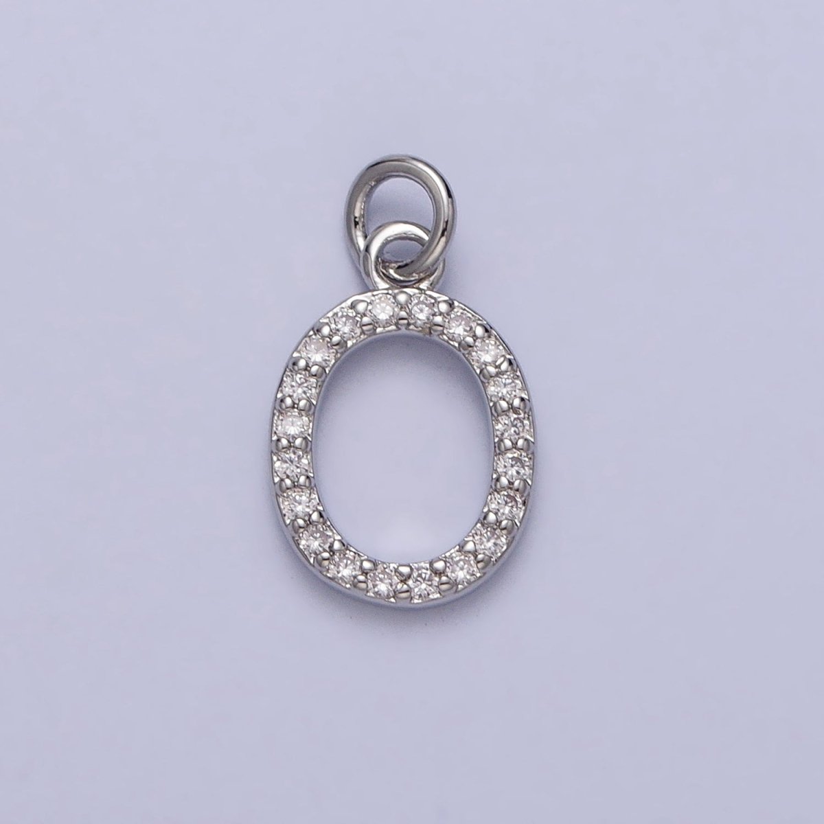 Clear Micro Paved CZ Initial Alphabet Letter Silver Personalized Charm  | A-546-A-558