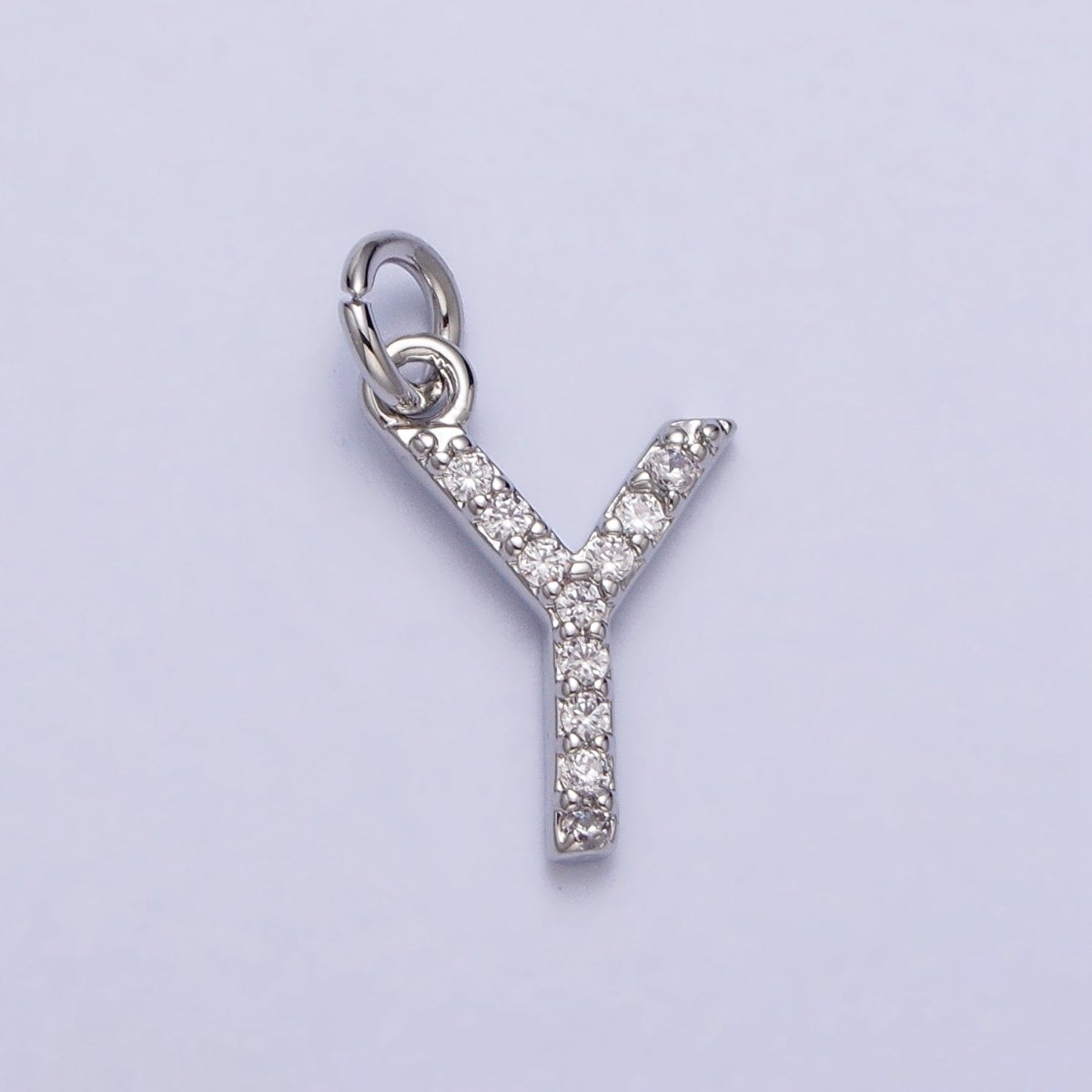 Clear Micro Paved CZ Initial Alphabet Letter Silver Personalized Charm  | A-546-A-558