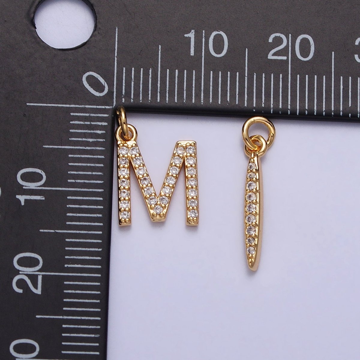 Clear Micro Paved CZ Initial Alphabet Letter Silver Personalized Charm  | A-546-A-558