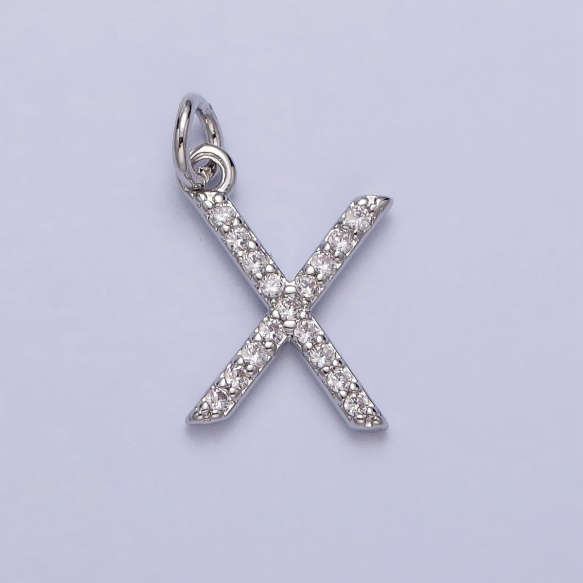 Clear Micro Paved CZ Initial Alphabet Letter Silver Personalized Charm  | A-546-A-558