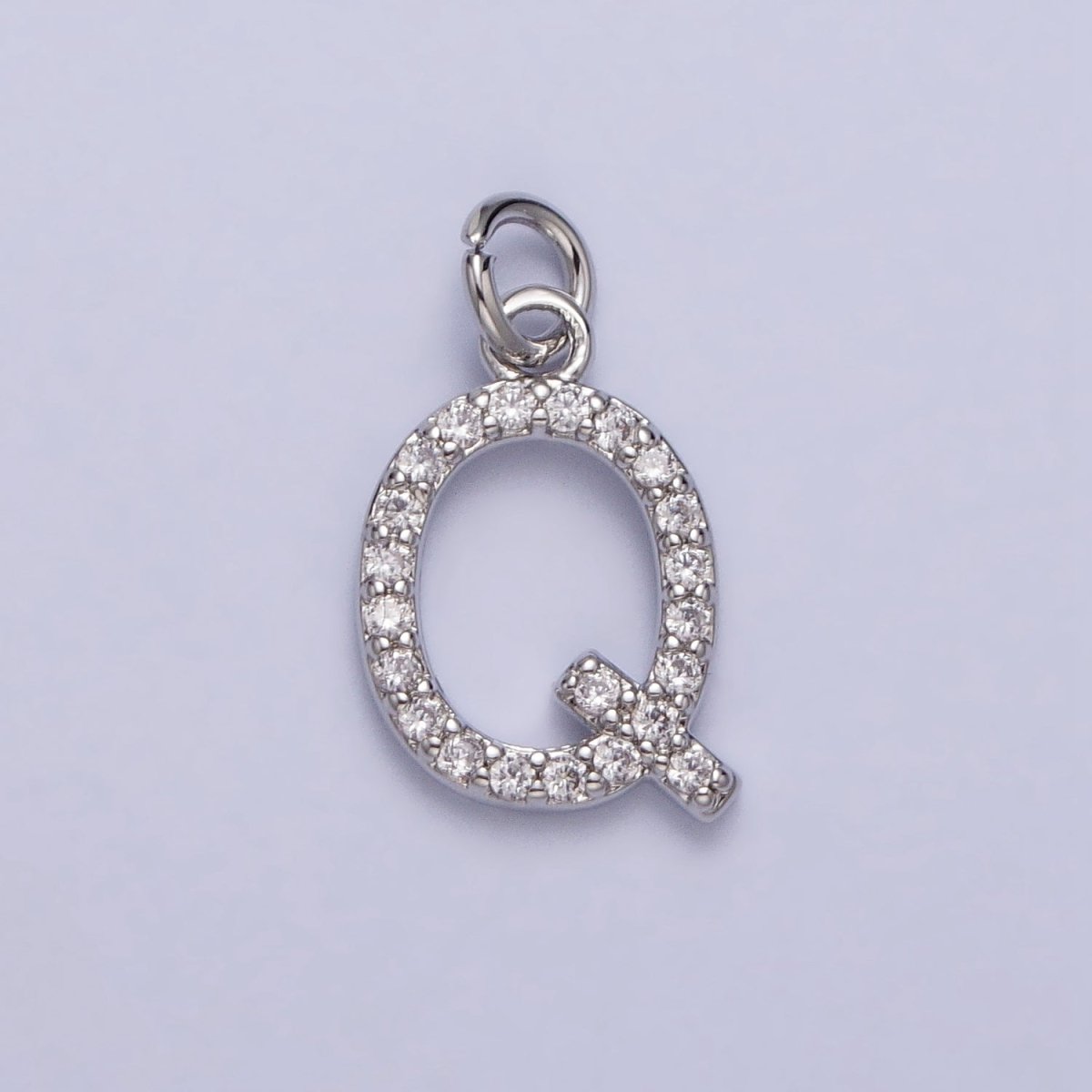 Clear Micro Paved CZ Initial Alphabet Letter Silver Personalized Charm  | A-546-A-558