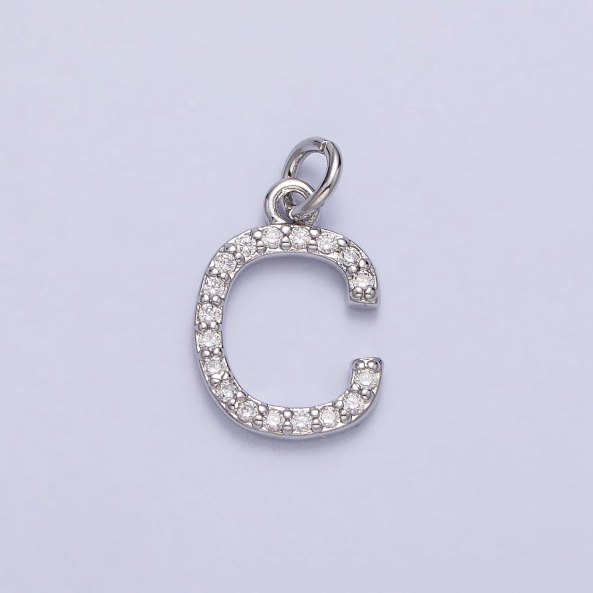 Clear Micro Paved CZ Initial Alphabet Letter Silver Personalized Charm  | A-546-A-558