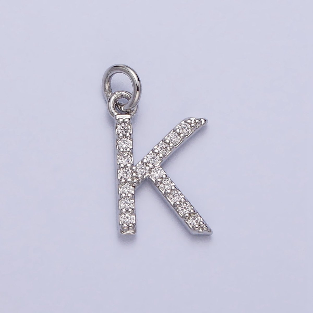 Clear Micro Paved CZ Initial Alphabet Letter Silver Personalized Charm  | A-546-A-558