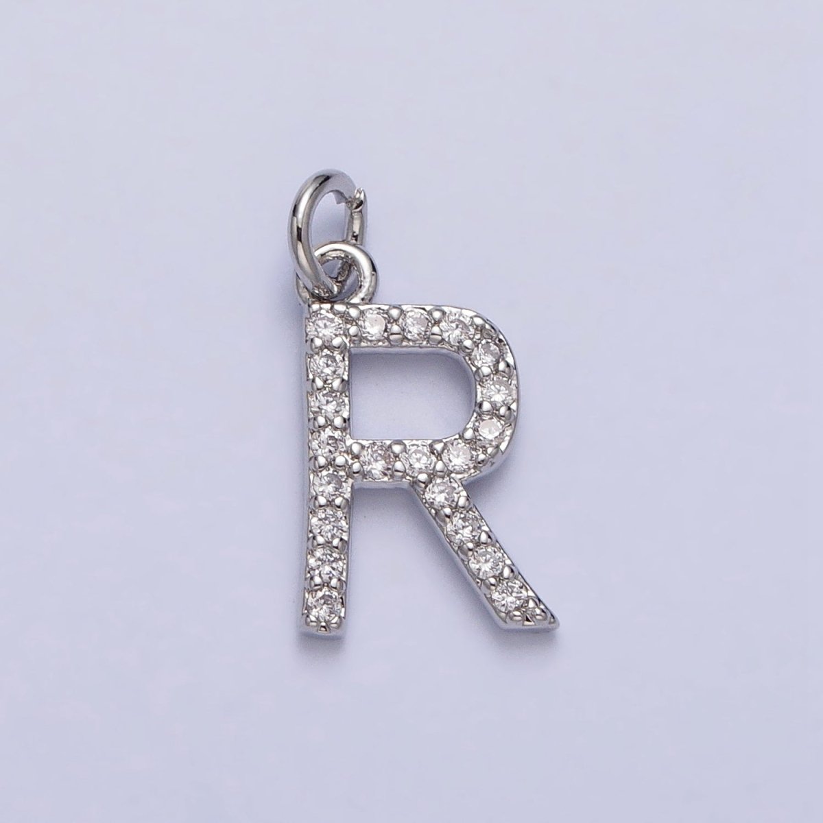 Clear Micro Paved CZ Initial Alphabet Letter Silver Personalized Charm  | A-546-A-558