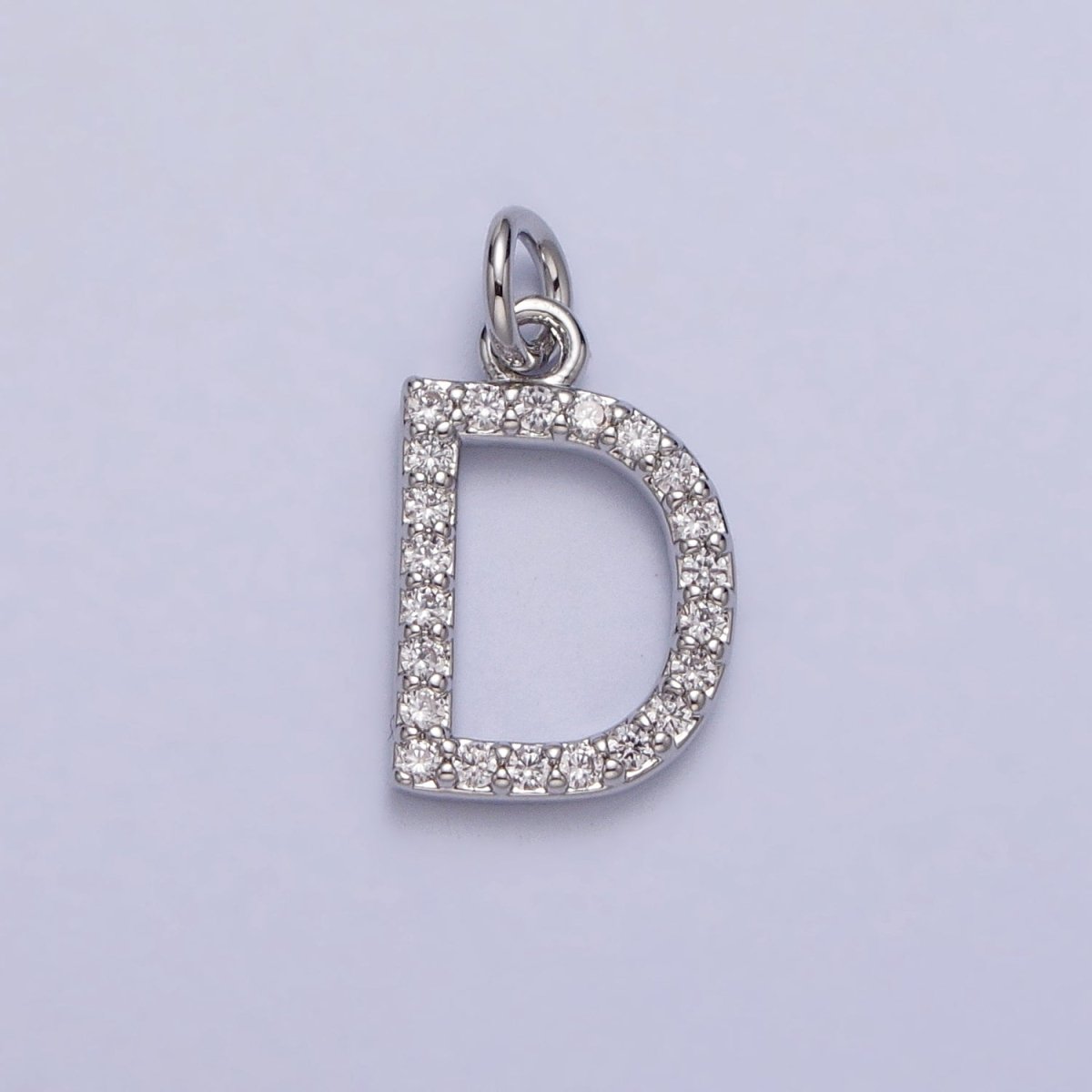 Clear Micro Paved CZ Initial Alphabet Letter Silver Personalized Charm  | A-546-A-558