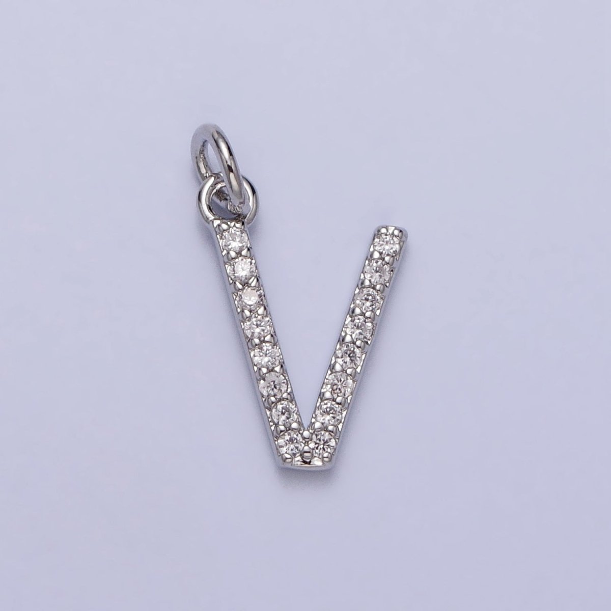 Clear Micro Paved CZ Initial Alphabet Letter Silver Personalized Charm  | A-546-A-558