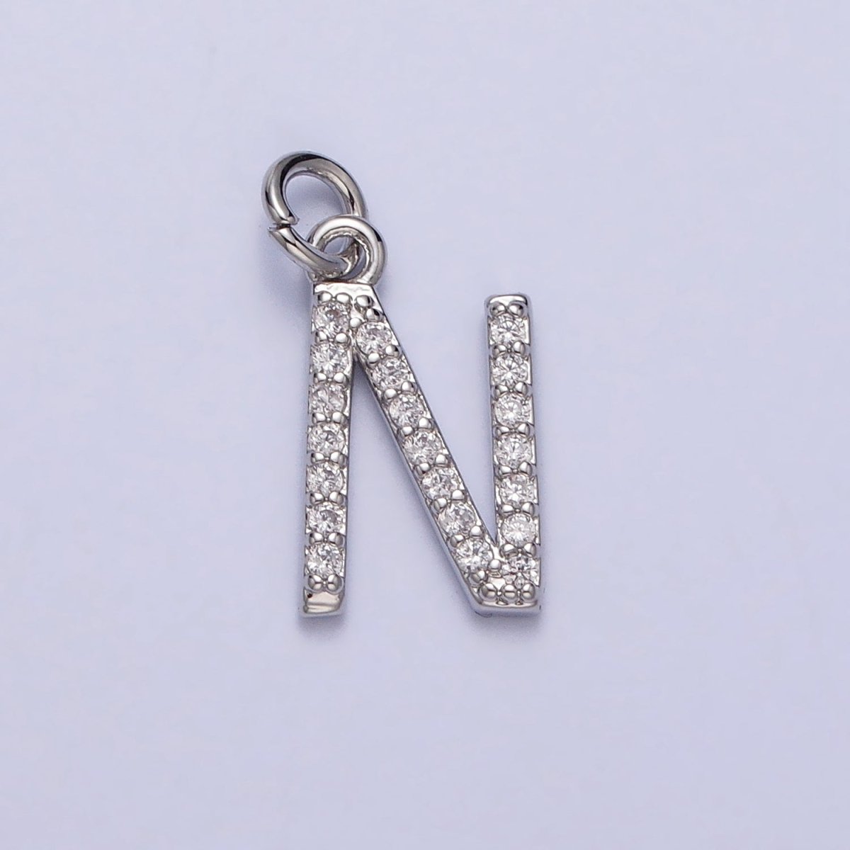 Clear Micro Paved CZ Initial Alphabet Letter Silver Personalized Charm  | A-546-A-558