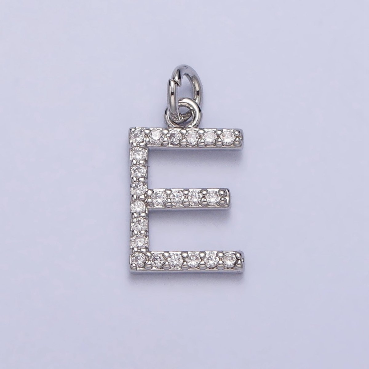 Clear Micro Paved CZ Initial Alphabet Letter Silver Personalized Charm  | A-546-A-558