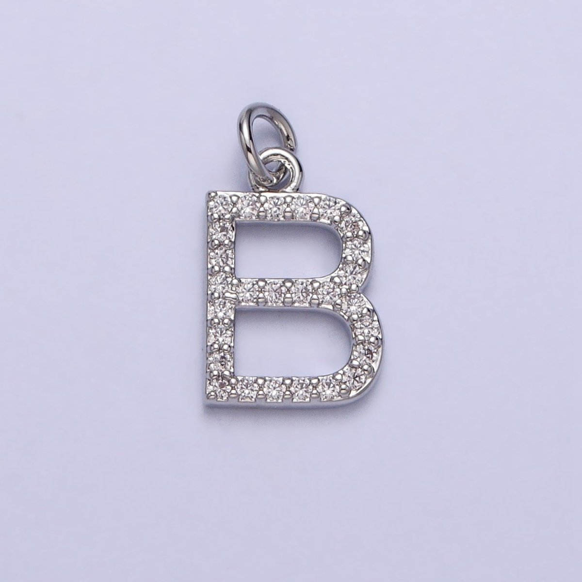 Clear Micro Paved CZ Initial Alphabet Letter Silver Personalized Charm  | A-546-A-558