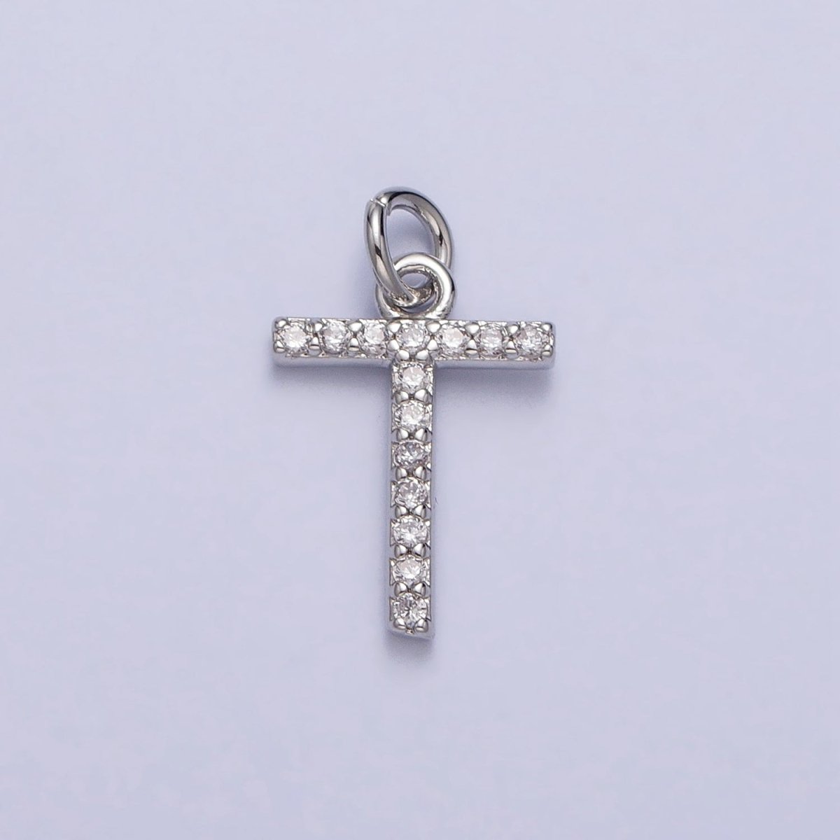 Clear Micro Paved CZ Initial Alphabet Letter Silver Personalized Charm  | A-546-A-558