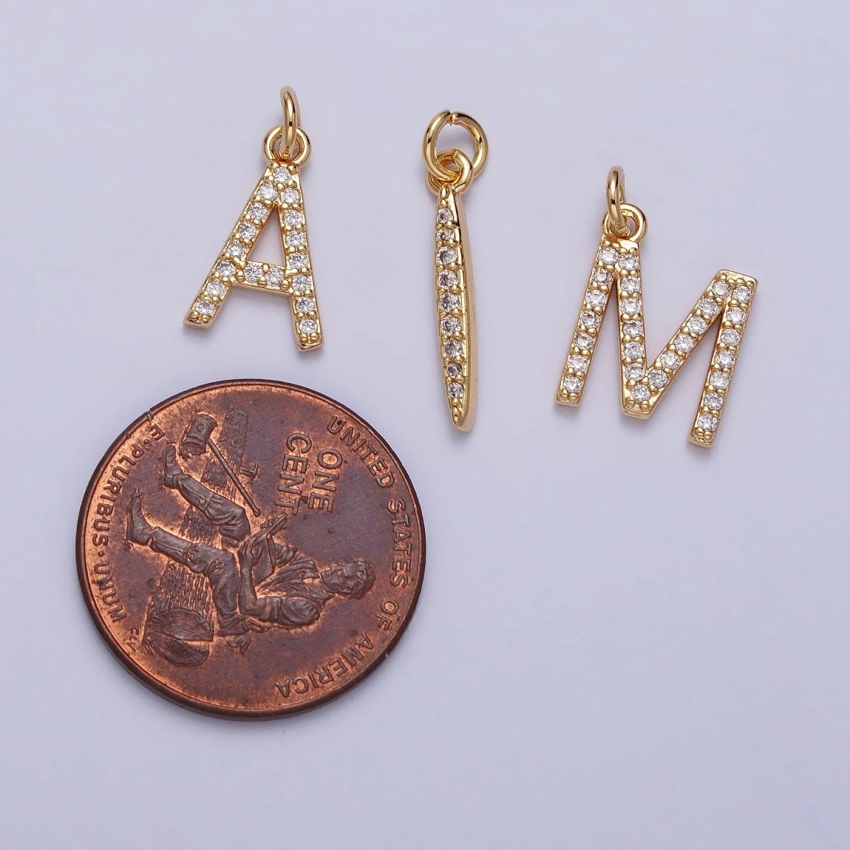 Clear Micro Paved CZ Initial Alphabet Letter Silver Personalized Charm  | A-546-A-558