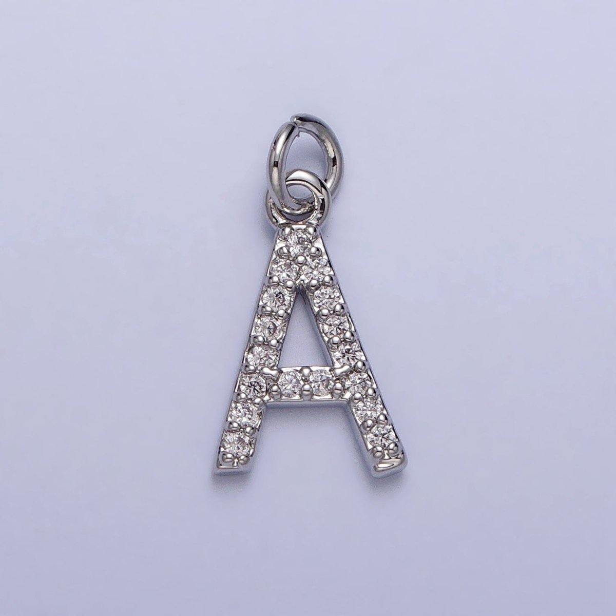 Clear Micro Paved CZ Initial Alphabet Letter Silver Personalized Charm  | A-546-A-558