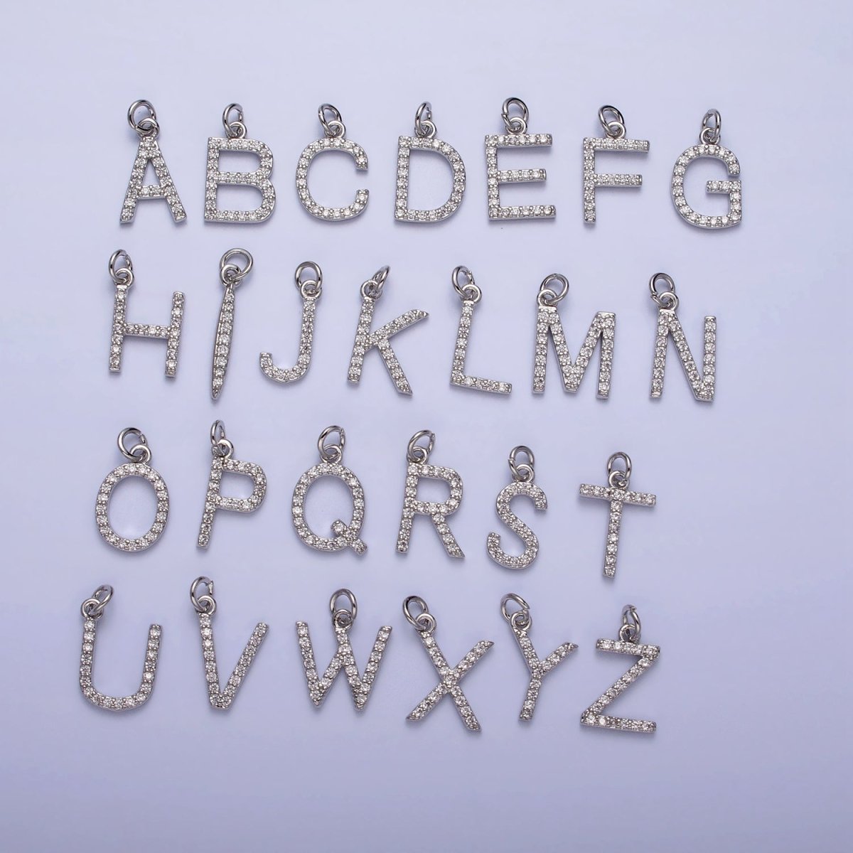 Clear Micro Paved CZ Initial Alphabet Letter Silver Personalized Charm  | A-546-A-558