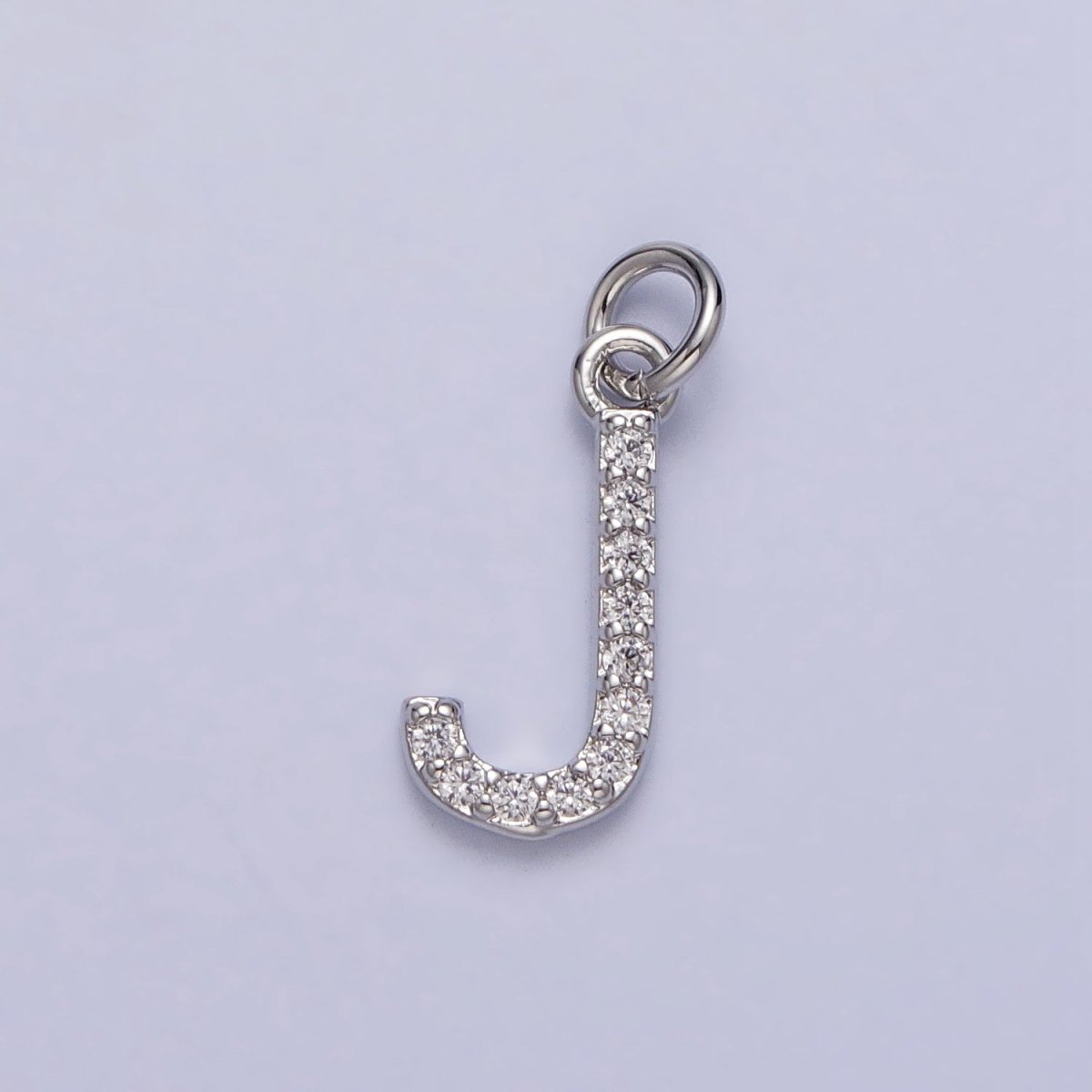 Clear Micro Paved CZ Initial Alphabet Letter Silver Personalized Charm  | A-546-A-558