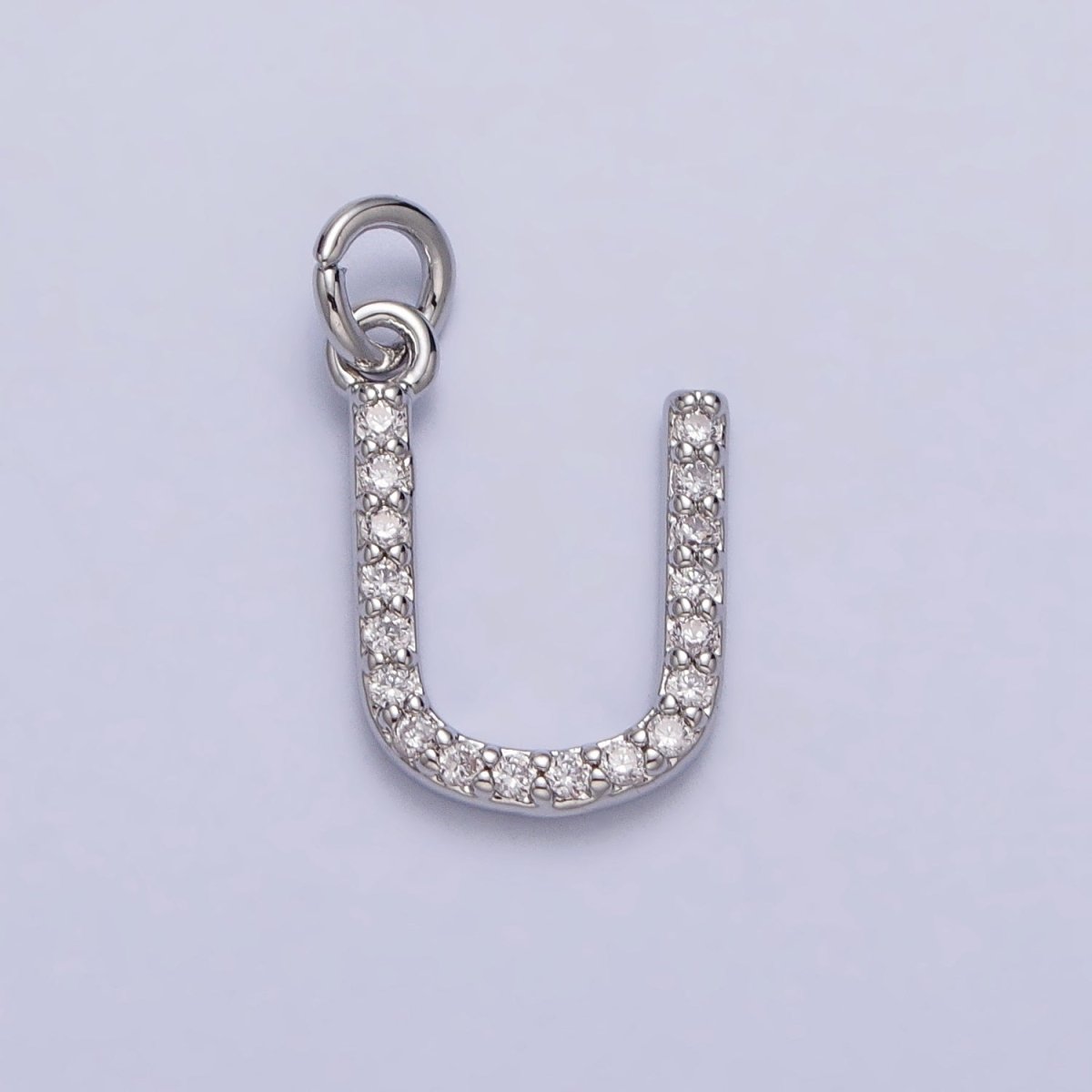 Clear Micro Paved CZ Initial Alphabet Letter Silver Personalized Charm  | A-546-A-558