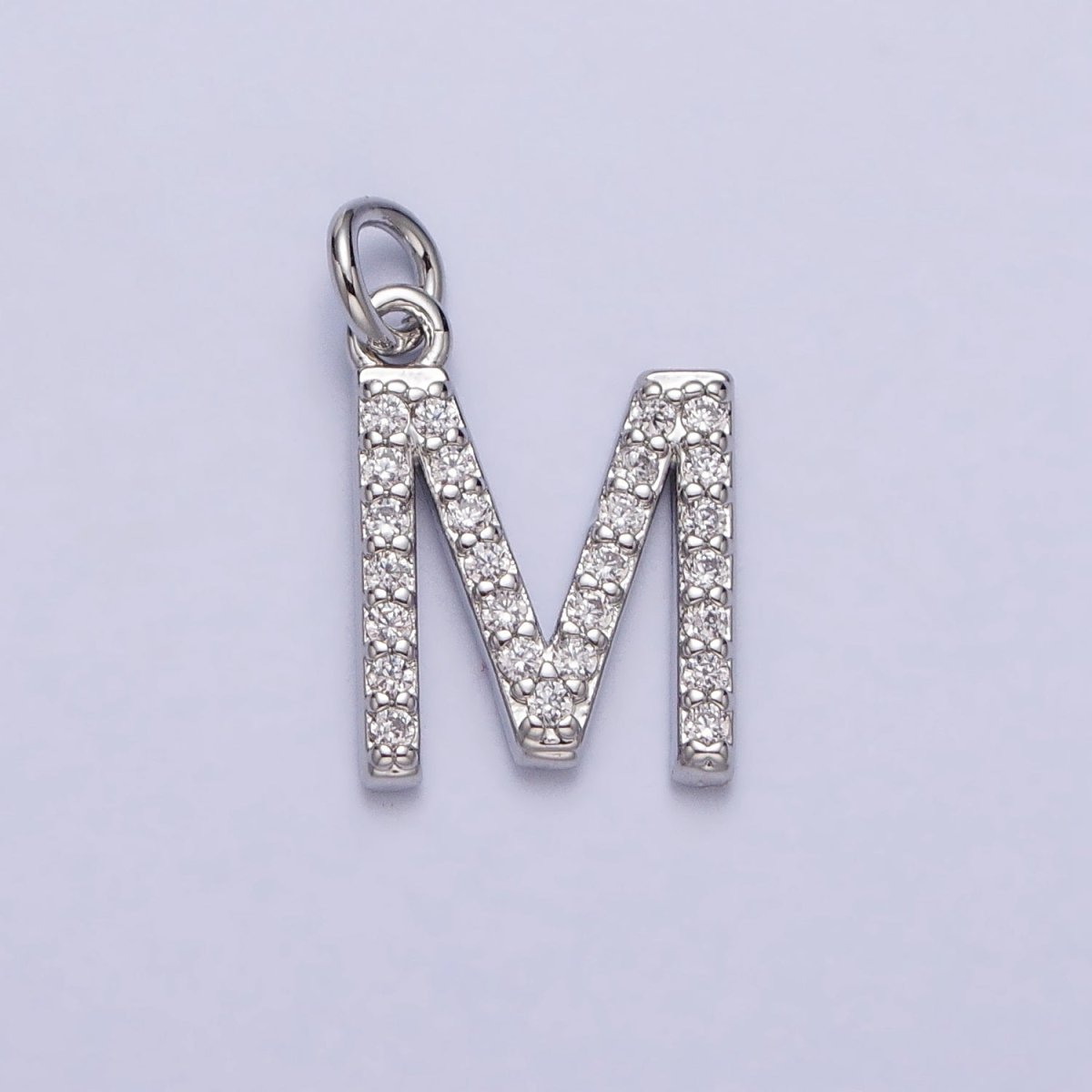 Clear Micro Paved CZ Initial Alphabet Letter Silver Personalized Charm  | A-546-A-558