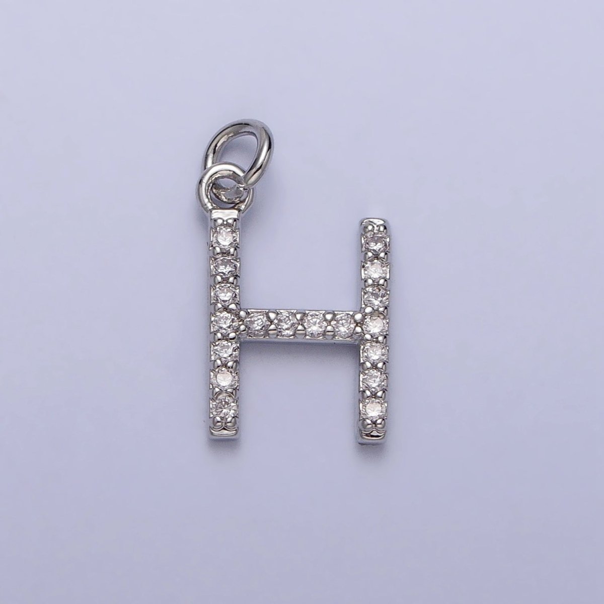 Clear Micro Paved CZ Initial Alphabet Letter Silver Personalized Charm  | A-546-A-558