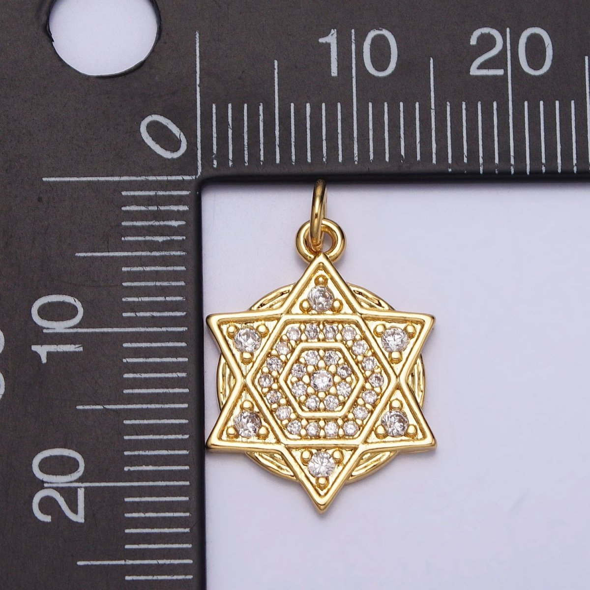Clear Micro Paved CZ Jewish Star of David Gold Charm | AC204 - DLUXCA
