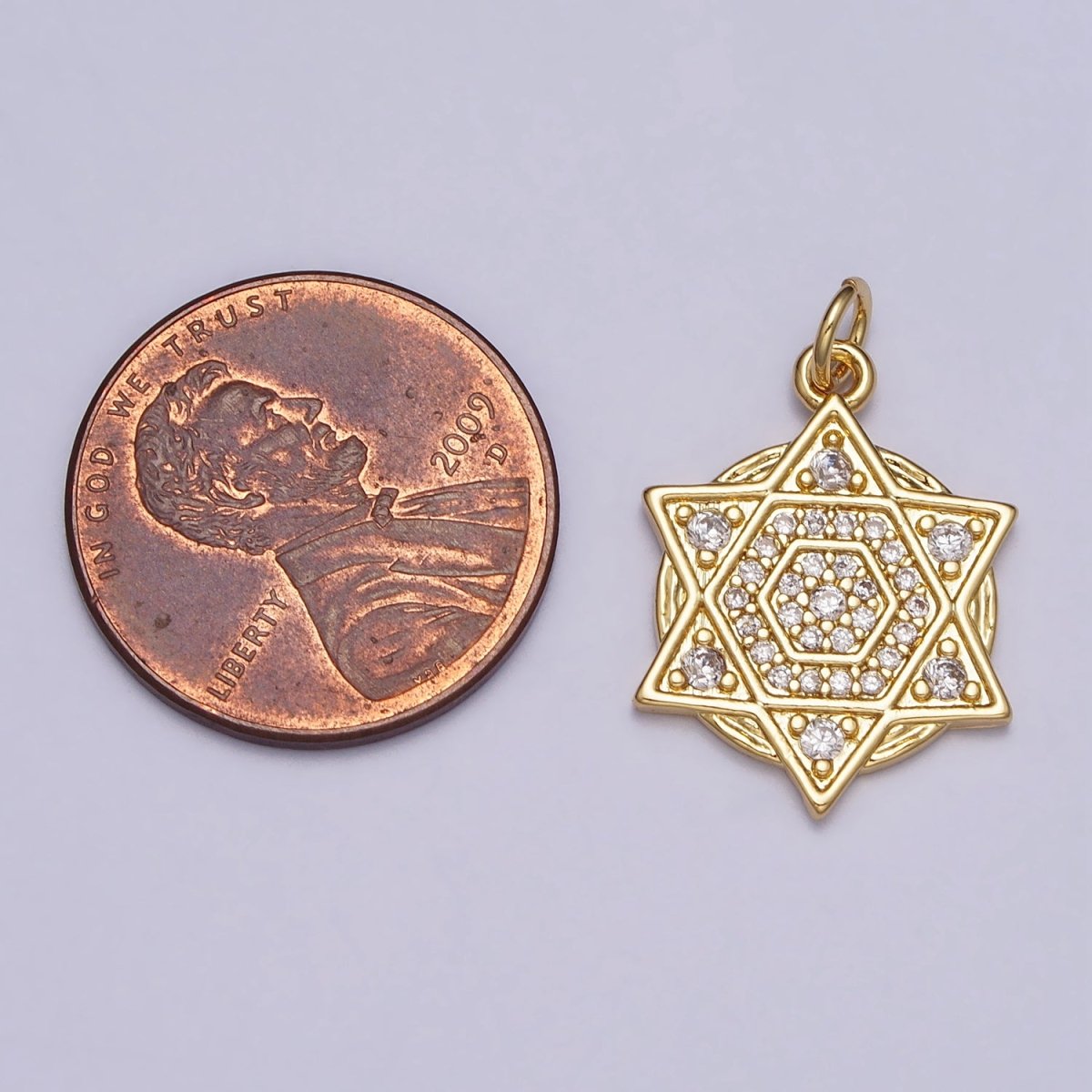 Clear Micro Paved CZ Jewish Star of David Gold Charm | AC204 - DLUXCA