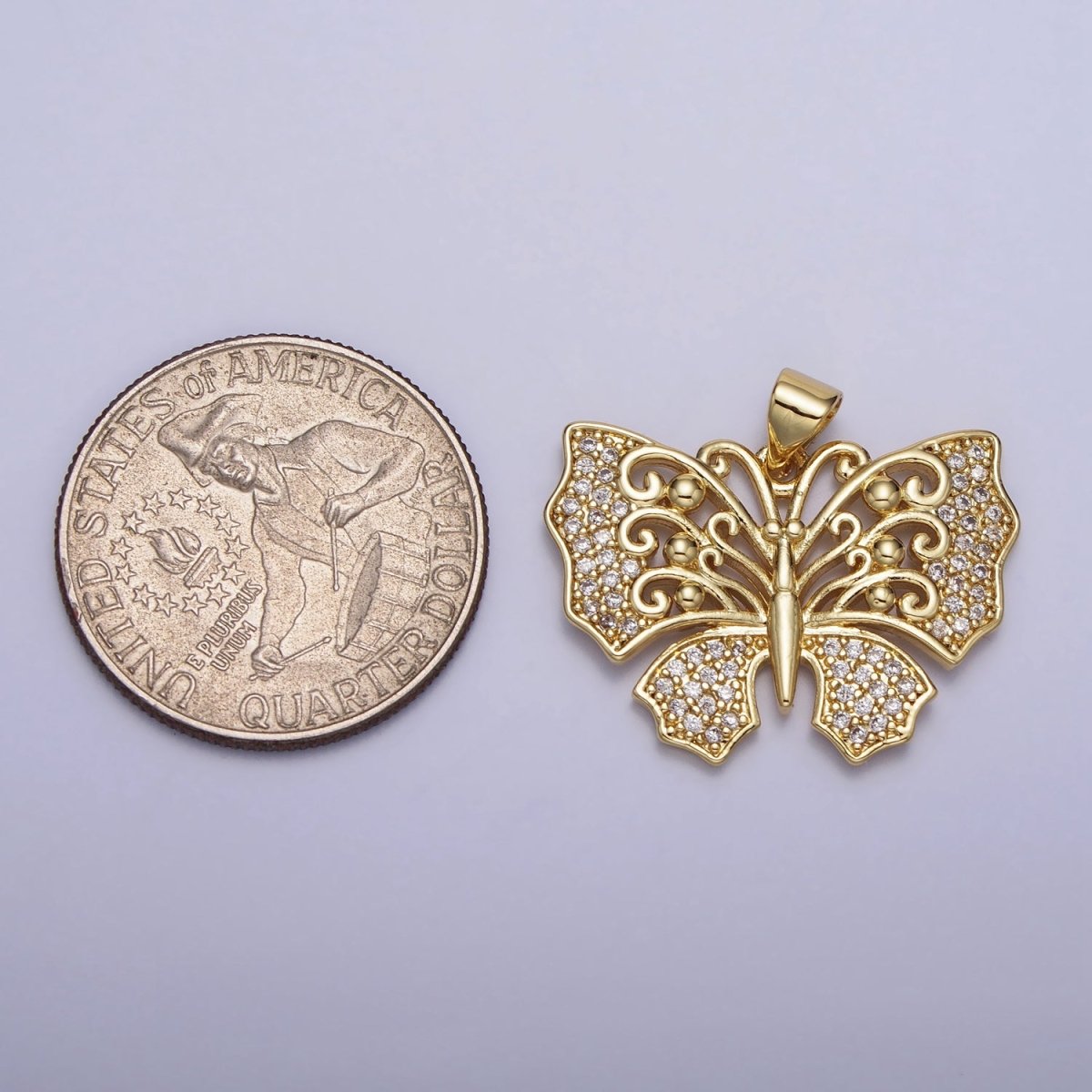 Clear Micro Paved CZ Monarch Butterfly Garden Insect Pendant | AA088 - DLUXCA