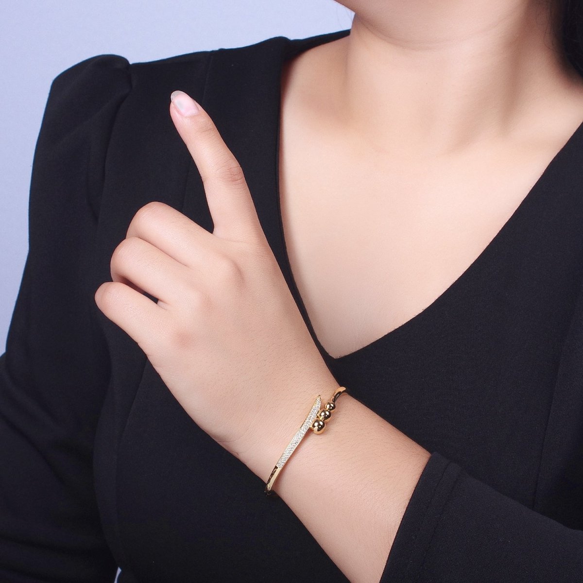 Clear Micro Paved CZ Rounded Beaded Bubble Ball Bangle Bracelet in Gold & Silver | WA-1515 WA-1516 Clearance Pricing